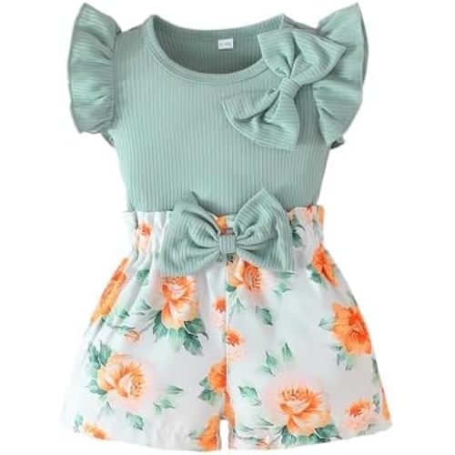 SUREPOCH Baby Girl Clothes 12 18 24 Month 2T 3T 4T Toddler Girl Clothes Spring Summer Shirt Shorts Outfit Set