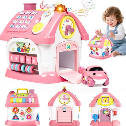 Marstone, Toys for 1+ Year Old Girl, 8-in-1 Montessori House Pink
