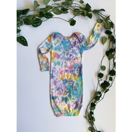 Baby Tie Dye Gown: Rainbow - Long Sleeve Organic Cotton Sleeper - 0-6 months