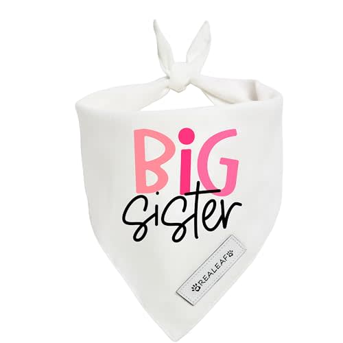 Realeaf Big Sister Dog Bandanas Pet Scarf for Medium and Large Female Dogs New Baby Announcement Pet Accessories Pregnancy Reveal Ideas (Big Sister, Large)