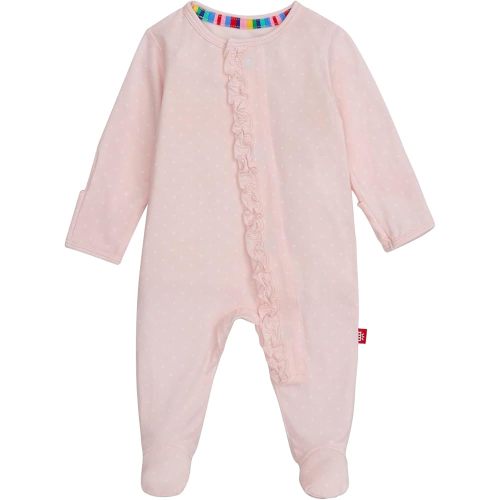 Magnetic Me Girls Modal Magnetic Baby Footie Pajamas | Silky Soft Modal Fabric | Pin Dot Pink Ruffle | 3-6 Months