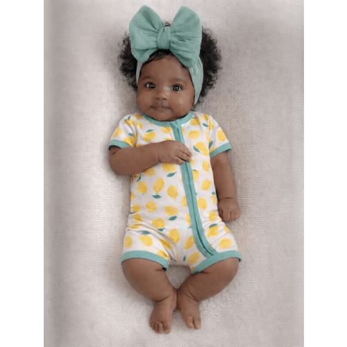 Shortie 2-Way Zip Romper, Sunny Lemons