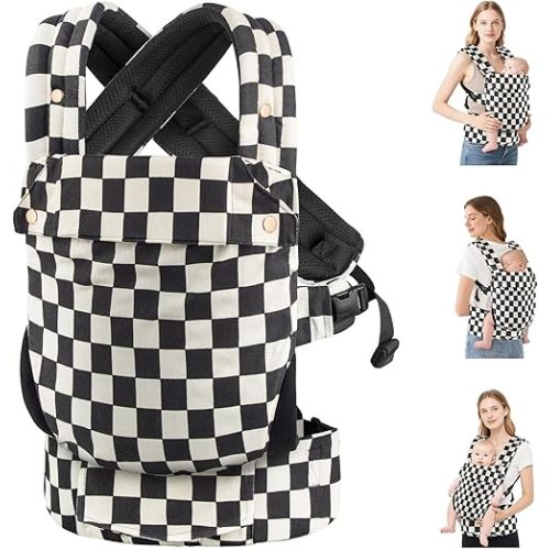 Baby Carrier Newborn to Toddler- Ergonomic,Cozy and Lightweight Infant Carrier for 7-40lbs,3 Carry Positions Newborn Carrier,Checkerboard