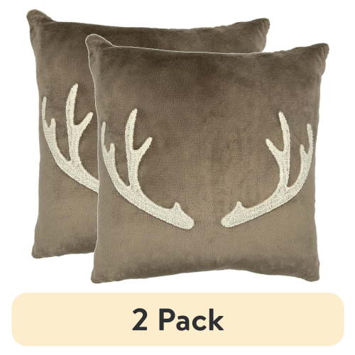 (2 pack) Mainstays 18" x 18" Decorative Antler Pillow, Tan, (1 Count), Adult