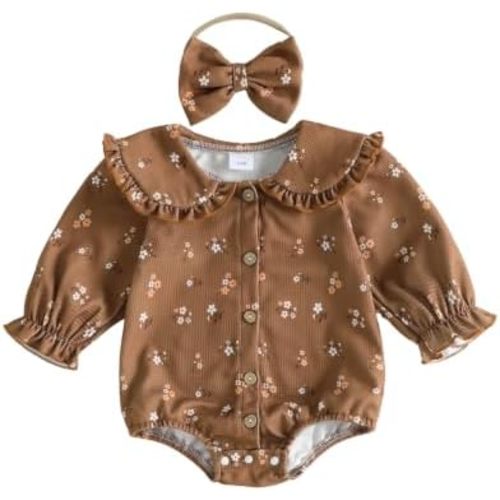 Baby Girl Bubble Romper Ruffle Peter Pan Collar Onesie Fall Newborn Outfit