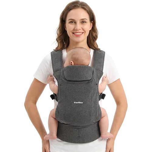 Yoofoss Baby Carrier - Ergonomic Lightweight, Adjustable Flip 4-in-1 with Hip & Lumbar Support, No Back Pain, Effortless to Put On, Baby Carrier Newborn to Toddler 7-35 lbs, Grey