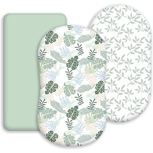 Baby Bassinet Sheets 3 Pack, Fitted Mattress Sheets for Boys & Girls, Ultra Soft Breathable, Universal Compatible with Halo Bassinest Swivel Sleeper(Sage Green, 32x16 Inch)