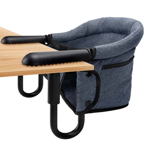 Portable Hook-On High Chair for Babies & Toddlers, Clamp-On Dining Table Seat with Safety Harness, Foldable Travel Feeding Chair, Blue