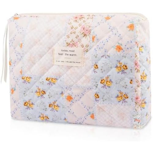 Bolsa de maquillaje acolchada, bolsa de cosméticos floral para mujer, bonita bolsa de maquillaje de algodón, bolsa organizadora de artículos de tocador de viaje con flores (estilo olk), Estilo