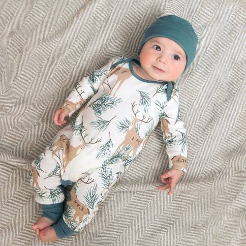Baby Deer Pine Romper: Bamboo Blend Christmas Outfit