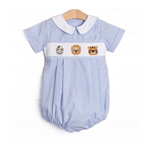 Savanna Stripes Smocked Boy Bubble, Blue – Stitchy Fish