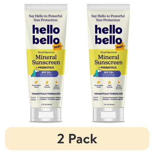 (2 pack) Hello Bello Baby Mineral SPF 55+ Sunscreen Lotion with Prebiotics for Infants, 3.0 fl oz