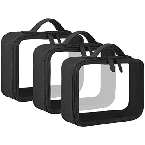 ANRUI TSA Approved Toiletry Bag with Handle Strap, Clear Travel Liquids Toiletries & Cosmetics Organizer Carry-On Luggage for Women and Men 3 Pack (Same Size), Black, 8.3x3x6 Inch (Pack of 3), Travel