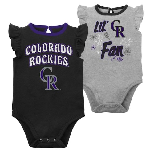 Colorado Rockies Girls Newborn & Infant Little Fan Two-Pack Bodysuit Set - Black/Heather Gray