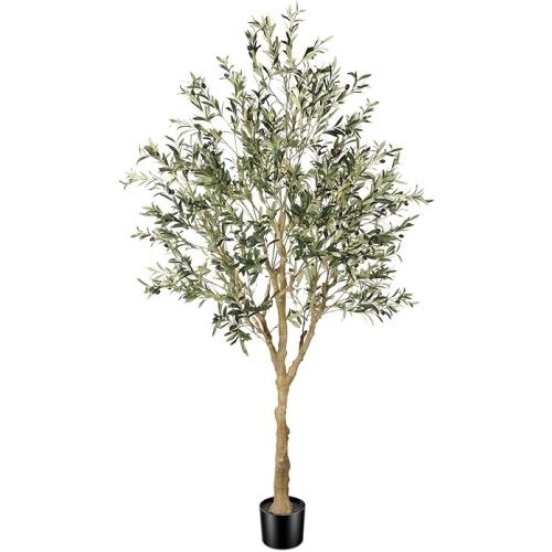 Faux Olive Tree 7ft - Realistic Artificial Olive Tree 7 Feet Indoor (84") - Tall Fake Potted Olive Silk Tree Artificial Indoor with Natural Wood Trunk for Home Office Decor