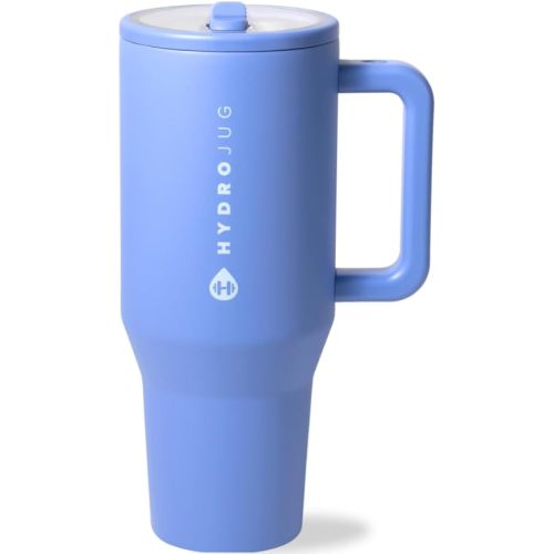 HydroJug Traveler - 32 oz Water Bottle with Handle & Flip Straw - Fits in Cup Holder, Leak Resistant Tumbler-Reusable Insulated Stainless Steel & Rubber Base - Gifts for Women & Men, Light Blue