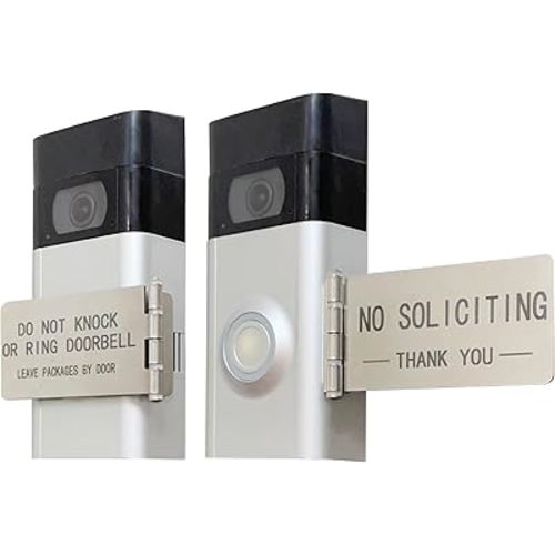 Front Door No Soliciting Sign & Do Not Knock Or Ring Doorbell Sign - Easy to Install on Doorbells - Prevents the Doorbell From Ringing While Napping or at Work (Silver - Right Side Mount)