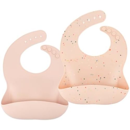 Waterproof Silicone Bib Set with Adjustable Neck Closure - Durable Silicone Bibs for Babies - Set of 2