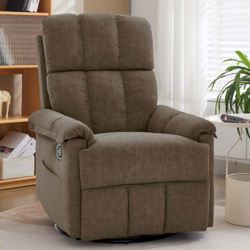 Korser 360°Swivel Recliner Chair for Adults with Side Pockets,Small Rocking Recliner for Small Spaces for Living Room,Nursery,Brown