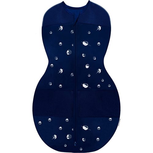 Happiest Baby Sleepea 5-Second Swaddle - 100% Organic Cotton Baby Swaddle Blanket - Doctor Designed Promotes Healthy Hip Development (Midnight Planets, Medium)