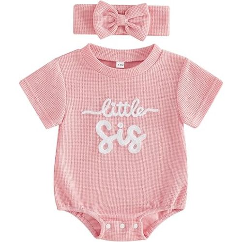 Baby Girl Clothes Mamas Girl Outfit Cute Letter Embroidered Waffle Bubble Romper Onesie Tee Shirt