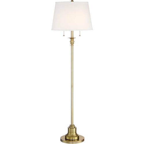 360 Lighting Spenser Traditional Floor Lamp Standing 58" Tall Brushed Antique Brass Gold Metal Thin Column Off-White Linen Fabric Empire Shade for Living Room Reading House Bedroom Home