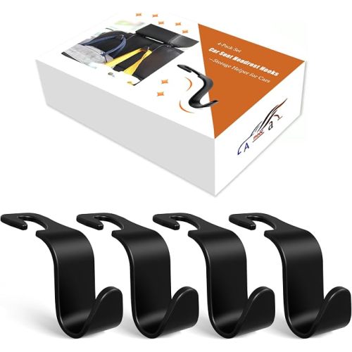 4-Pack Car Headrest Hooks Holds 55lbs Seat Storage Organizer for Bags