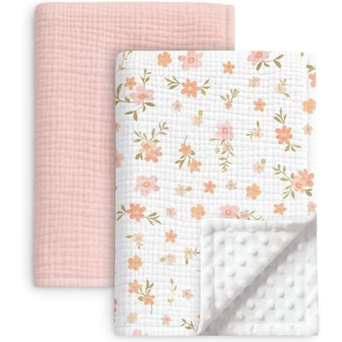 2 Pack Muslin Baby Blankets for Boys Girls, Infant Toddler Blanket, Floral