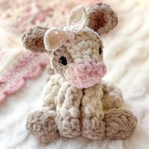 MADE TO ORDER Crochet Baby Cow Lovey: Mini Plush Snuggler, Cottagecore