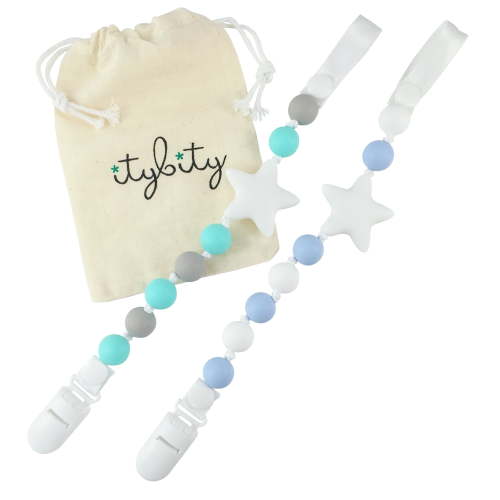 Universal Pacifier and Teether Clip (Boys), BPA Free Silicone - Twinkle Star by itybity