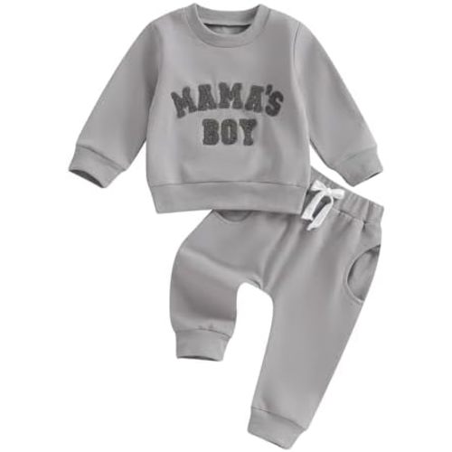 SHIBAOZI Baby Boy Clothes Toddler Fall Winter Outfit Letter Graphic Sweatshirt Pullover Tops + Pants Joggers Set
