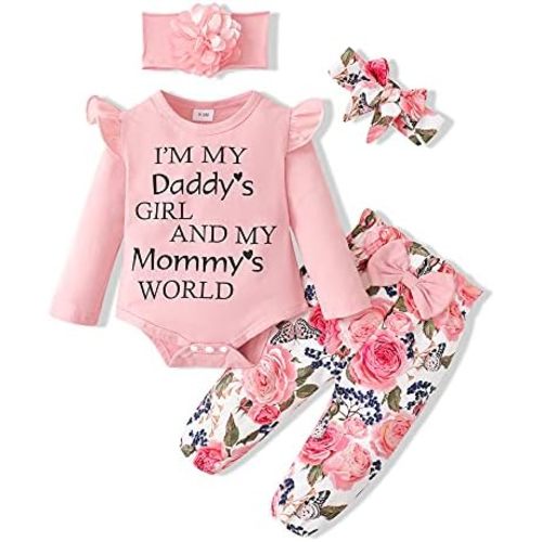 SUNNY PIGGY Newborn Baby Girl Clothes 4Pcs Cute Infant Fall Winter Outfits