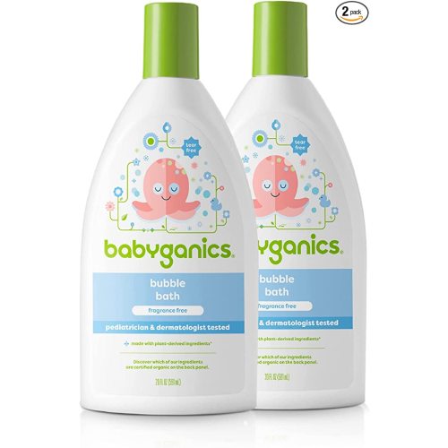 Babyganics Bubble Bath, Non-Allergenic, Gently Cleanses, Fragrance Free, 20 Fl Oz (Pack of 2), Packaging May Vary