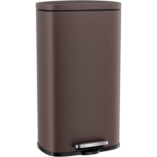 Arlopu 8 Gallon Step Trash Can, Stainless Steel Garbage Bin, Soft-Close Rubbish Bin with Removable Plastic Inner Bucket, Fingerprint-Proof, Lid Dustbin, Suit for Kitchen Home (Brown, 30L)