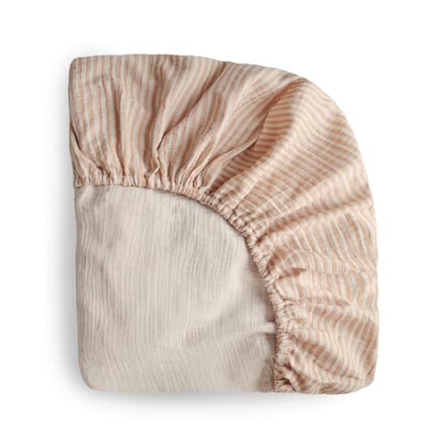 mushie Extra Soft Muslin Fitted Crib Sheet | 192 Thread Count | 28"x 52" (Natural Stripe)