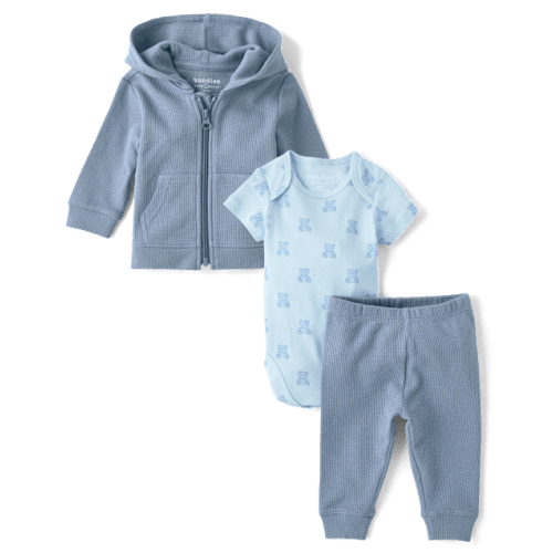 Baby Boys Bear Thermal 3-Piece Outfit Set - Blue