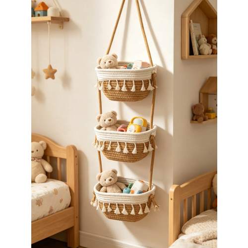 1pc 3-Tier Bohemian Style Hanging Wall Basket, Decorative Hanging Basket, Suitable For Children's Room Decor, Baby Supplies, Newborn Essentials, Girls' Room Decor, Baby Shower
