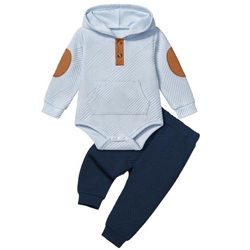 Fommy Baby Boy Clothes Colorblocked Long Sleeve Hoodie + Long Pants 2PCS Fall Winter Outfits Set