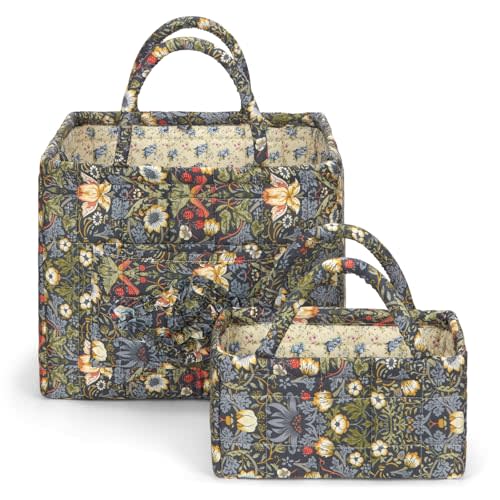 Fabric Storage Basket 2 Pack,Large and Mini Boho Laundry Nursery Hamper Portable Folding Organizer for Car Bedroom
