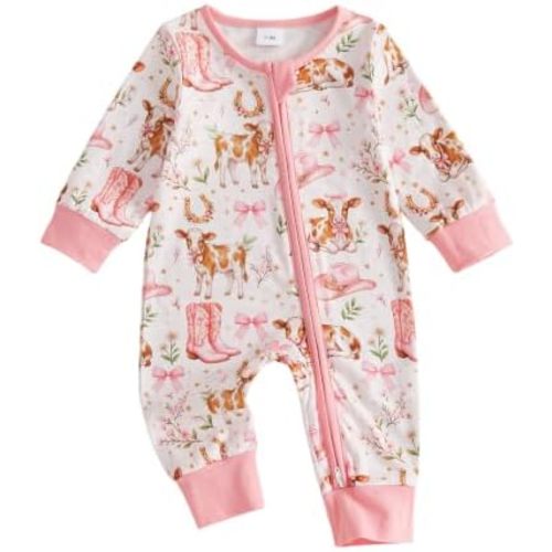Western Baby Girl Clothes Zipper Romper Long Sleeve Fall Jumpsuit