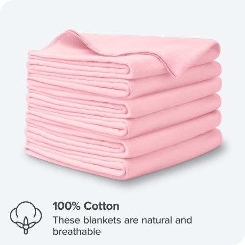 6 Pack Soft & Cozy 100% Cotton Flannel Receiving Blanket by Bare Home, Light Pink