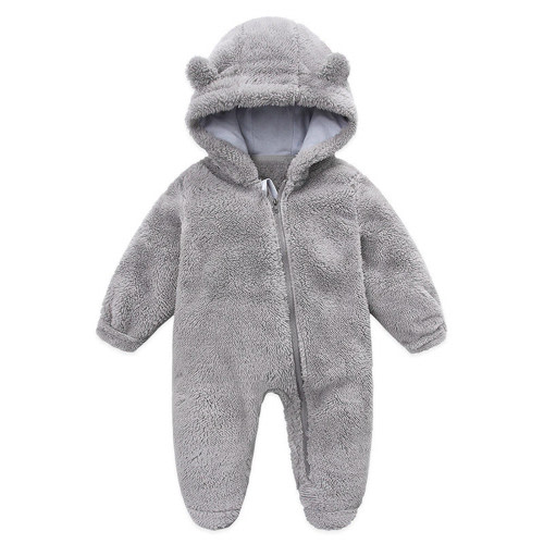 Stamzod Cute Bear Baby Boy Girl Clothes Clearance Newborn Long Sleeve Hoodes Zipper Baby Romper Clothes Thick Warm Flannel Infant Clothing Gray 0-3 Months