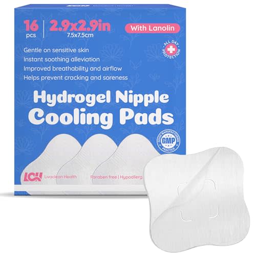16CT Hydrogel Nipple Pads for Breastfeeding with Lanolin - Cooling Sore Nipple Gel Soothing Pads - Breast Feeding Essentials for Moms by Livaclean Health
