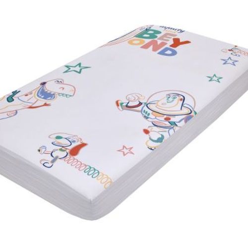 NoJo Disney Toy Story Green, Red, Blue and White "To Infinity and Beyond" Color Crazy Nursery Photo Op Fitted Crib Sheet