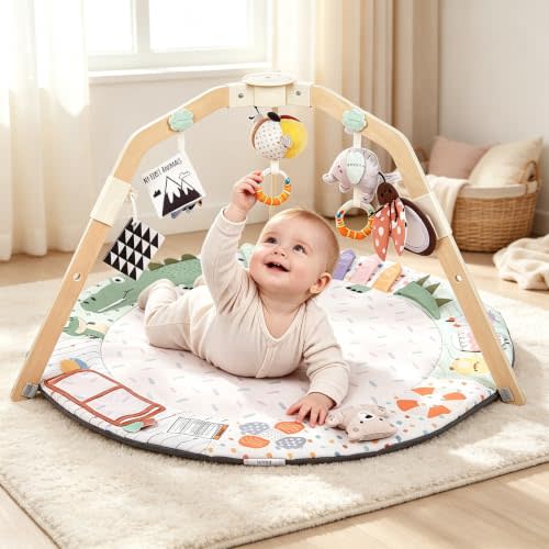 Baby Play Gym&Activity Mat,5 Development Zones Tummy Time Mat | 5 Sensory Toys, Foldable Playmat for Stage-Based Development, Easy Clean,Baby Essentials Shower Gift 0+ Months Green Caiman