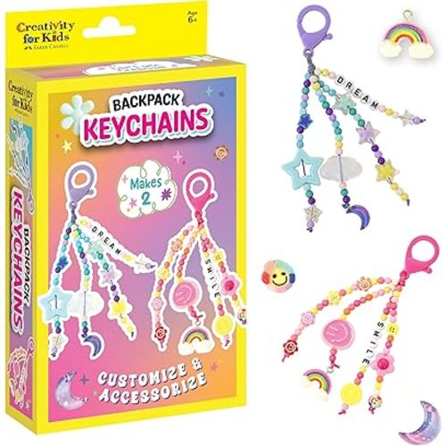Creativity for Kids Backpack Keychains Mini Kit | Make 2 Trendy Keychains with Beads & Charms | DIY Craft Kit for Kids | Great for Travel, Parties & Gifts | Spring Crafts (Ages 6+)
