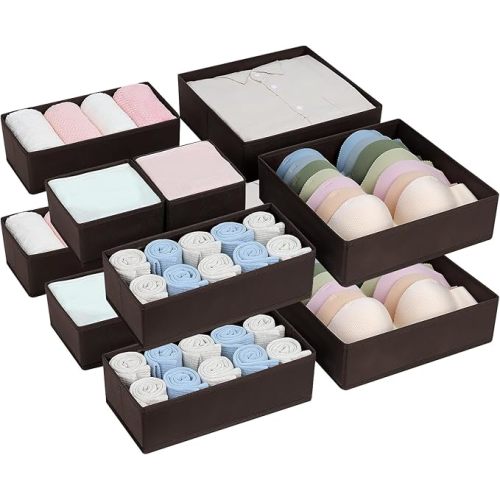 DIMJ Drawer Organizer Clothes, 12 Pack Dresser Organizer, Foldable Closet Organizers and Storage, Fabric Dresser Bins, Drawer Dividers for Nursery, Baby Clothes, Underwears, Sock (Beige)