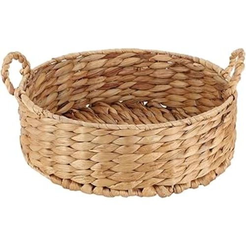 Round Water Hyacinth Storage Baskets for Organizing Round Wicker Basket with Double Handles-Wicker Baskets for Shelves