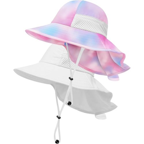 Toddler Baby Sun Hat Kids Summer Beach Essentials Adjustable Beach Hats with Bucket Wide Brim for Boys Girls Age 0-14 Years