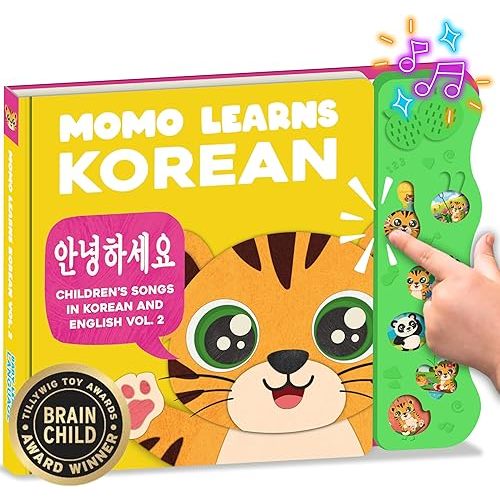 New! Learn Korean for Kids, Momo Learns Korean Vol. 2, Bilingual Korean Baby Book for Kids, Babies & Toddlers 1-3, Kids Board Book w/ Hangul, First Words & Songs, Language Toy for Preschoolers 0-3